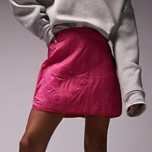 TOPSHOP Quilted Mini Skirt Hot Pink Women Size 6 Casual Party Spring Neon Bright